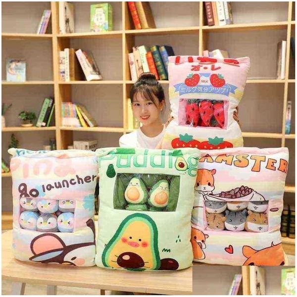 Muñecas de peluche Beautif A Plushie Bag Pudding Toys Totoro Dinosaur Cuddles Relleno Suave Animales Cojín para Ldren Niños Regalos de moda J22 Dho3P