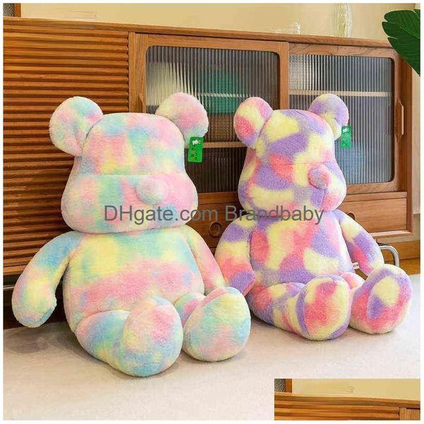 Poupées en peluche Big Colorf Bear Jouets en peluche mignon arc-en-ciel dessin animé animal grand oreiller coussin doux décor enfant fille livraison directe Dh195