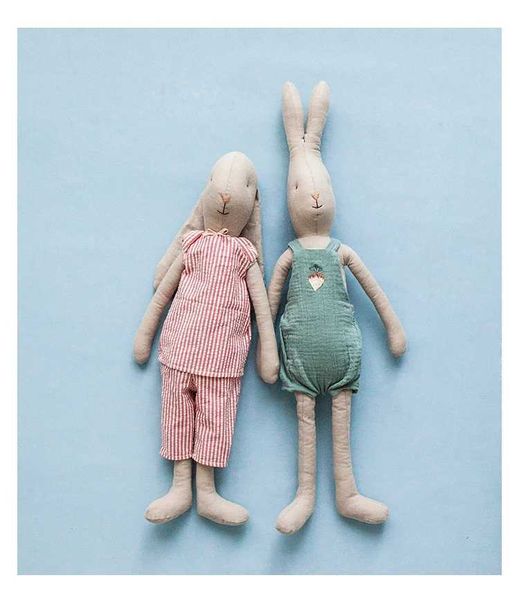 Plush muñecas grandes conejos de algodón juguete para el juguete de sueño bebé lindo muñeca hecha a mano tela de lino costura relleno de peluche conejo j240410