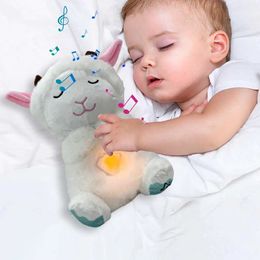 Pluche poppen ademen Lamb Baby Soothing Rabbit Plush Doll Toy Baby Soothing Music Baby Sleep Companion Sound en Light Doll Toyl240502