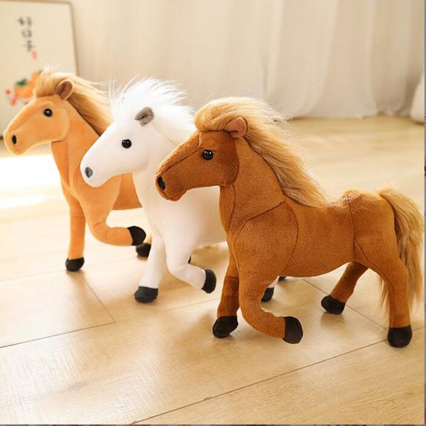 Poupées en peluche Simulation de dessin animé blanc cheval noir en peluche enfants en peluche 230503