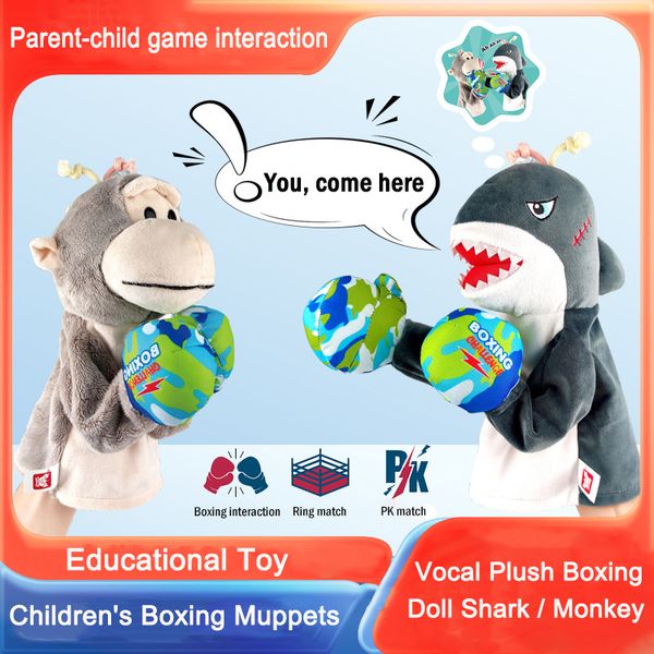 Poupées en peluche Enfants Boxe contre les jouets en peluche électriques Parent-enfant Jeu interactif Singe Requin Peluche Poupée Jouet Cadeaux de Noël pour les enfants 230921