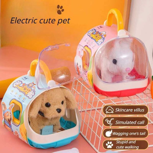 Muñecas de peluches Juguetes eléctricos para niños conejos pequeños cachorros simulados que pueden caminar con el asentimiento de la corteza y mover sus colas para niños juguetes peluches j240410