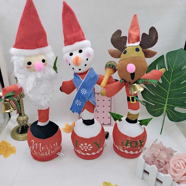 Plush Dolls Christmas Dance Santa Claus Toyadores de peluche de peluche Soft Flush Molls Baby Elk puede cantar y aprender a hablar Regalos de Navidad J240410