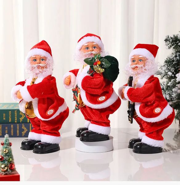 Poupées en peluche Noël électrique musical hip danse père Noël poupée jouets Twerking poupée fête décoration de Noël cadeaux ornements pour enfants 231107