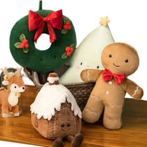 Poupées en peluche Oreiller de pain d'épice de Noël rempli de biscuits au chocolat Décoration de cabine Intéressant Poupée de fête d'arbre de Noël 231115