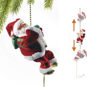 Poupées en peluche escalade jouets électriques du père Noël Figurine de Noël automatique de haut en bas sur la corde boutique intérieure cadeau de Noël suspendu 221104