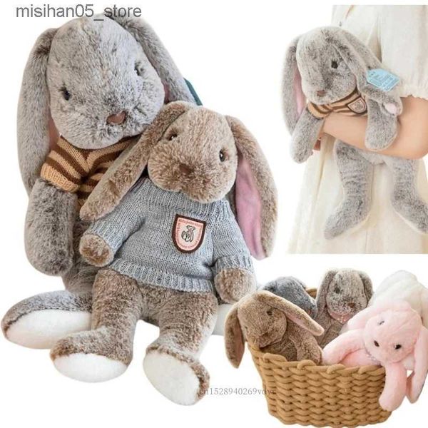 Poupées en peluche Mignon grande oreille lapin en peluche poupée dessin animé animal en peluche lapin portant doux bébé pyjama oreiller fille cadeau d'anniversaire Q240322