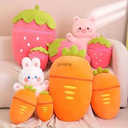 Poupées en peluche mignon drôle de dessin animé lapin ou cochon + carotte ou fraise jouets en peluche doux beaux animaux poupées en peluche pour cadeau de vacances d'anniversaire