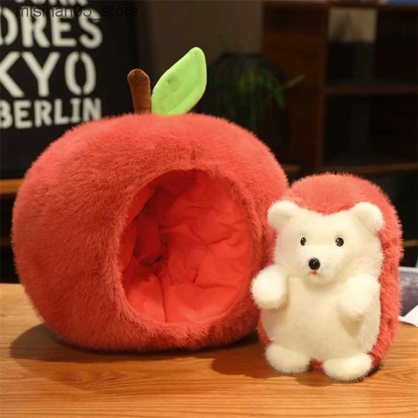 Muñecos de peluche Erizos lindos rellenos de muñecos de peluche de animales sobre almohadas de manzana muñecos de decoración del hogar lindos y suaves Q240322