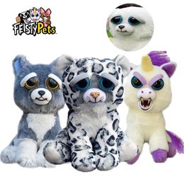 Pluche poppen grappig gezicht veranderen zacht speelgoed voor kinderen sneeuwluipaard gevulde pluche eenhoorn boze dierhond poppen beer panda 230323