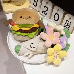 Pluche poppen grappig hamburger pluche kussen cartoon hamburger gevulde boeket bloem pluche kussen zachte huis bank auto decoratief kussen schattig cadeau y240415