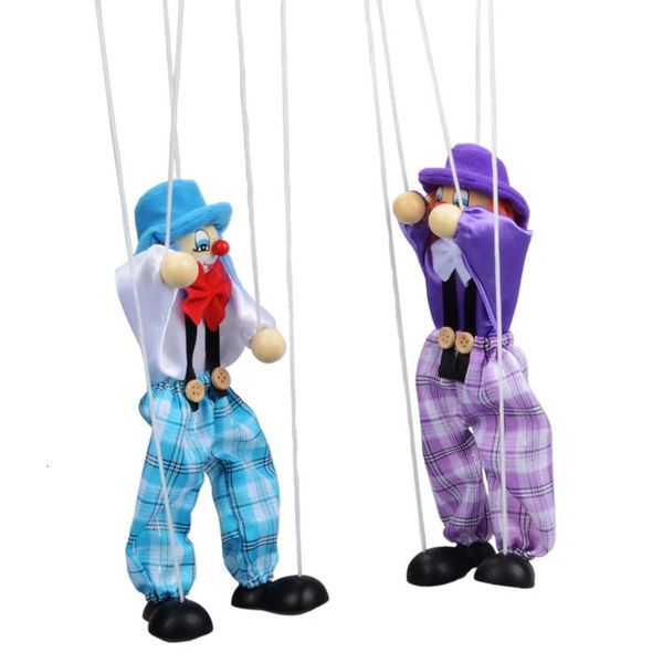 Poupées en peluche drôle Vintage coloré Pull String marionnette Clown en bois marionnette jouets artisanaux activité conjointe poupée enfants enfants cadeaux Y039 231206