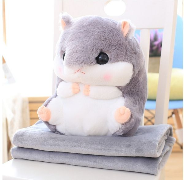 Poupées en peluche poupée Hamster avec oreiller tapis double usage doux peluche enfant coussin couverture climatisation corail polaire 230710