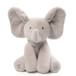Bambole di peluche Nascondino Elefante Baby Animal Toy Orecchie Muovi Musica elettrica Gioca Giochi Parlando Canta per i più piccoli Regalo 230705