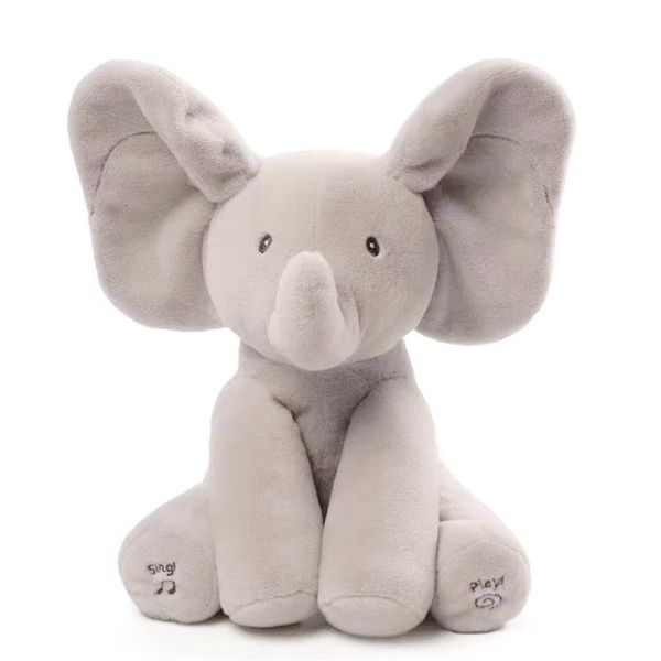 Poupées en peluche cache-cache éléphant bébé animal en peluche oreilles déplacer jouet de musique électrique jouer à des jeux parler poupées chantantes pour tout-petits 238v