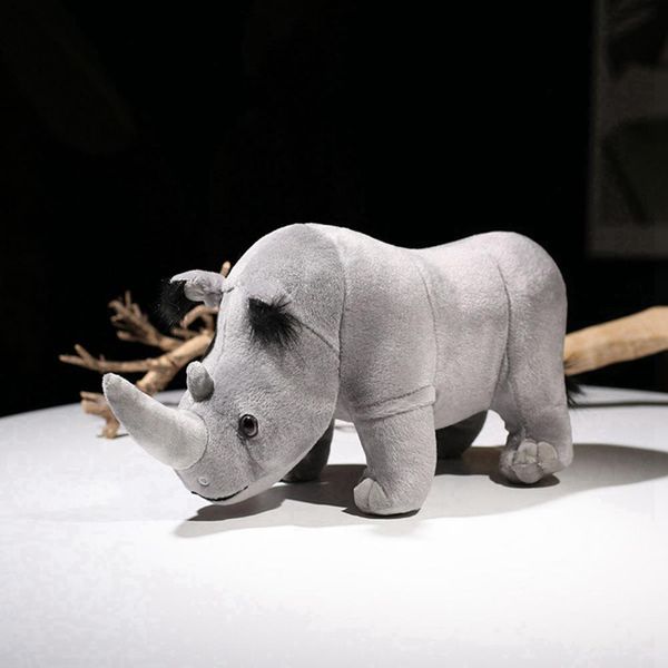 Poupées en peluche intéressant rhinocéros en peluche poupée dessin animé rhinocéros poupée cadeau vif donnant gris rhinocéros en peluche jouet 230504