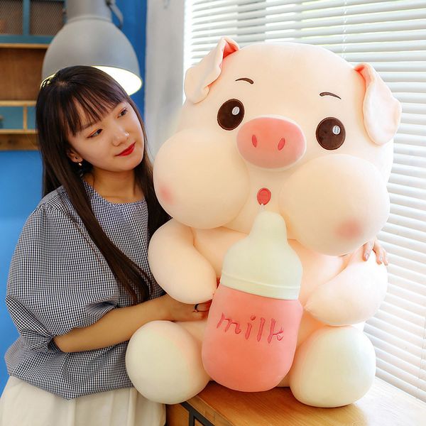 Poupées en peluche Kawaii Biberon Cochon Poupée Mignonne Fille Cadeau D'anniversaire Dessin Animé Salle De Jeux Décoré Jouet Doux Oreiller Animal En Peluche 230922