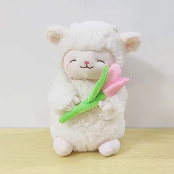Poupées en peluche Kawaii peluche mouton jouet doux blanc tenir tulipe doux pour enfant cadeaux d'anniversaire 231027
