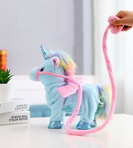 Poupées en peluche Kawaii Licorne En Peluche Licorne Laisse Ange Cheval Poupée Marche Chant Électrique En Peluche Jouet Enfants Jouet Cadeau 230921