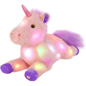 Poupées en peluche lumière LED licorne lumineuse, jouet de nuit en coton brillant, mignon pour filles, animaux en peluche roses pour enfants 231007