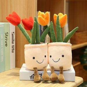 Muñecos de peluche Lifelike Tulip Plantas suculentas Peluches de peluche Suave Decoración para el hogar Muñeca Creativa Flores en maceta Almohada para niños Regalo de cumpleaños 230721