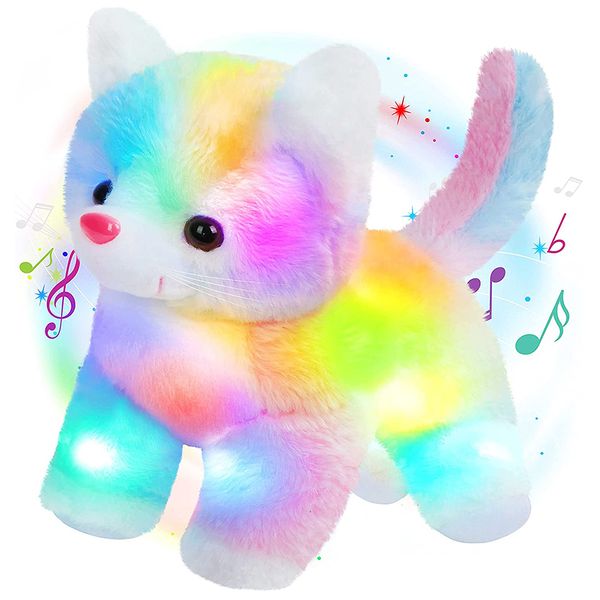 Poupées en peluche Chat léger en peluche poupée jouet animaux mignons avec veilleuse LED brillant Kitty peluche jouet anniversaire cadeau de Noël pour filles enfants 230921