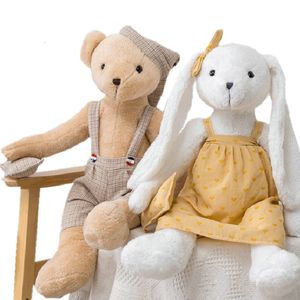 Poupées en peluche longues oreilles longues jambes lapin bébé apaiser jouet peluche pyjama robe de soirée brun ours en peluche animaux en peluche câlin cadeau de noël 230523