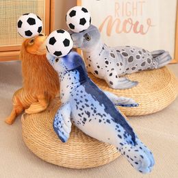 Pluche poppen Mainan boneka anjing laut 37 53CM segel seperti hidup headset bola singa simulasi Infauna lucu hadiah dekorasi anak anak 230905