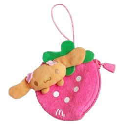 Pluche Poppen Mokka Hond Aardbei Schattige Pluche Portemonnee Vrouwen Kawaii Tas Sleutelhanger Portemonnee Cartoon Anime Portemonnees Pouch Organizer Money Bag 230621