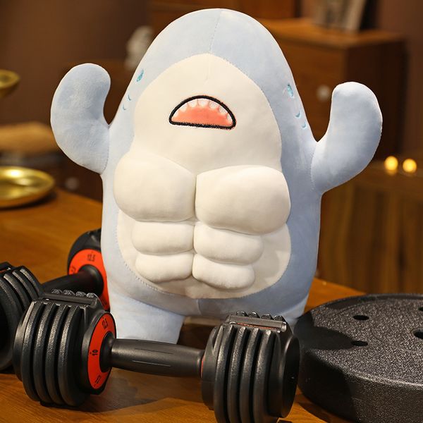 Poupées en peluche Muscle Shark Peluche Jouet Style Japonais Funny Shark Plushies Hug Oreiller Full Stuffed Doll Home Decor Cadeau Poupée pour Enfants Fille 230303