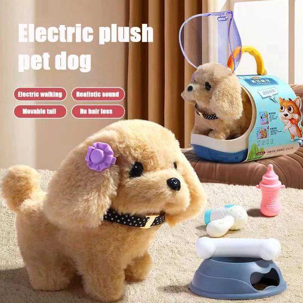 Poux en peluche Nouveaux jouets électroniques pour chiens de compagnie Marchage interactif chien en peluche poupée vibration automatique des cadeaux de chien électrique en mouvement J240410