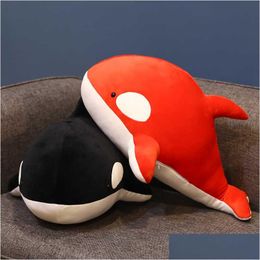 Plush muñecas agradables 60/80cm juguetes de tiburón negro y rojo Gran ballena muñeca orcinus orca animales de peluche de mares de cumpleaños regalo 2107 dhmae