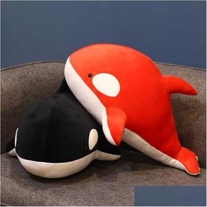 Pluche poppen leuk 60/80 cm zwart en rode haaien speelgoed grote moordenaar walvispop orcinus orca gevulde zeedieren kinderen verjaardag cadeau 2107 dhmae