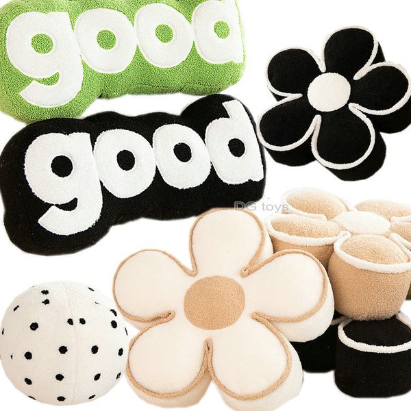 Muñecos de peluche Nórdico Elegante Negro WhiteCamellia Flor Cojín Buenas palabras Almohada Relleno Clásico Punto Bola Flor Silla Sofá Asiento Decoración para el hogar 230603