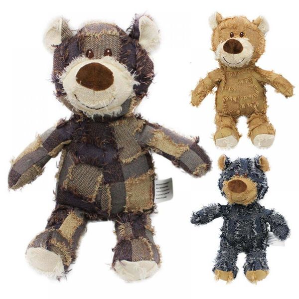 Poupées en peluche Patchwork ours mignon jouets pour animaux de compagnie drôle son interactif chien chiot résistant aux morsures molaires mâcher des dents nettoyage 230823