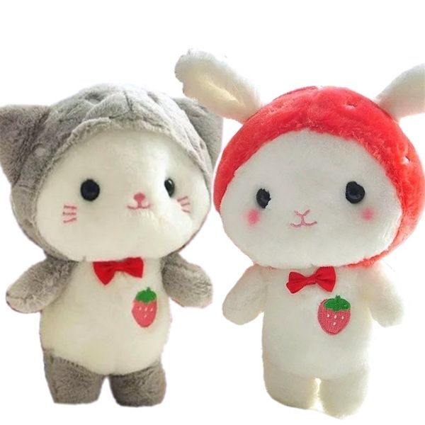 Poupées en peluche en peluche chat jouet doux en peluche dessin animé chat blanc avec chapeau de fraise poupée lapin câlin poupée enfants jouets jouets pour enfants 220927