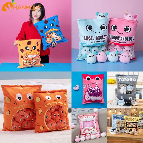 Muñecas de peluche Bolsa de pudín de felpa Bolsa de dulces Mini bolas de hojaldre Axolotls t Muñecas de galletas Conejitos Sakura Plátano Aguacate Merienda Almohada de felpa 230307