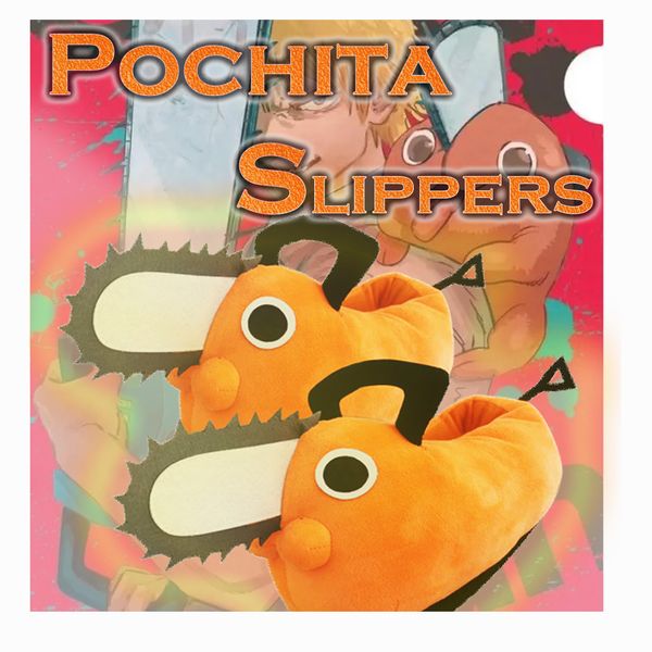 Muñecos de peluche Pochita Zapatilla de felpa Motosierra Motosierra Hombre Cosplay Zapatilla de perro naranja Japón Anime Stranger Plushie Zapatilla Regalo de Navidad 230227