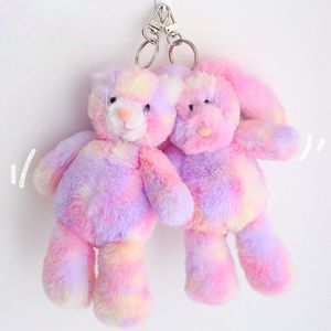 Poupées en peluche arc-en-ciel lapin en peluche porte-clés pour sac de décoration chat coloré doux Animal jouets en peluche porte-clés 230621