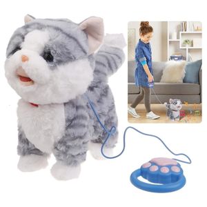 Poupées en peluche réaliste marche chat jouet électronique animal de compagnie contrôle de la laisse enfant interactif ramper apprentissage enfant en bas âge cadeau amusant 231202