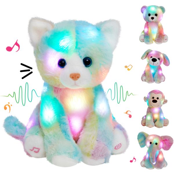 Muñecas de peluche grabable gato colorido muñeca juguetes de regalo con luz LED suave gatito niños juguete para niñas animales de peluche almohadas 230922