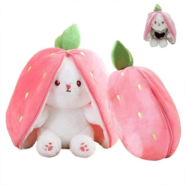 Poupées en peluche réversible lapin carotte fraise oreiller mignon pull lapin canapé décoration poupée peluche cadeau pour filles garçons Gir 231020