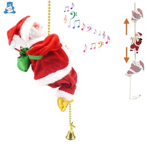 Poupées en peluche Père Noël Escalade Perles Électrique Escalade Figurine De Noël Décoration Pour Boutique Maison Arbre De Noël Décor Suspendu Avec Musique 230225