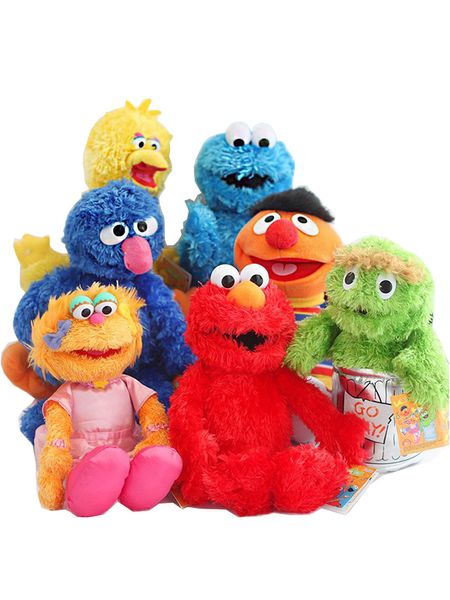 Poupées en peluche Sesame Street Marionnette à main en peluche Elmo Monster Big Bird Oscar Zoe Animal en peluche Enfants Éducatif Cosplay Props Cadeau 230620