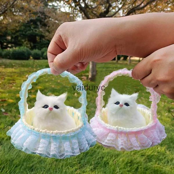 Muñecos de peluche Cesta de simulación Modelo de gato Gatito Muñeca Piel sintética Figura de animal 3D Modelo de cesta Adorno de coche Artesanía Regalo para niños Decoración del hogarvaiduryc