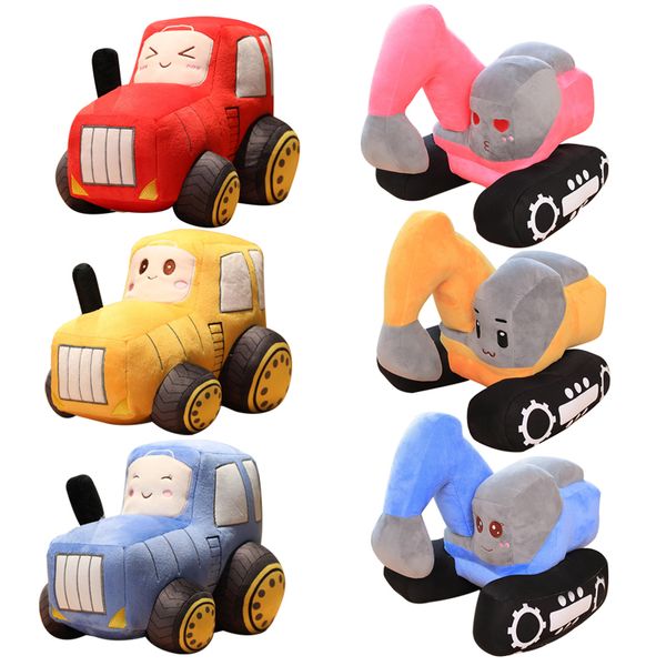 Muñecos de peluche Simulación Tractor Excavadora Juguetes Kawaii Coche Relleno Suave Vehículo Almohada Regalo creativo de cumpleaños de Navidad para niños 230711