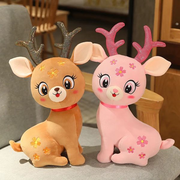 Poupées en peluche Petit cerf de dessin animé, animaux en peluche, jouet mignon fleur cerf en peluche, poupée câlin pour bébé fille, cadeau d'anniversaire, décoration de voiture 231208