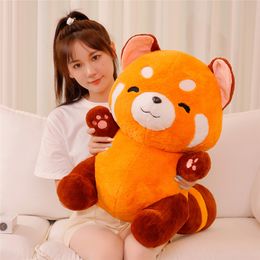 Pluche poppen gevuld anime figuur gedraaid rode panda plushie pluizig haar wasbeer dieren knuffel kussen kussen 230202