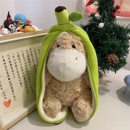 Pluche poppen speelgoed 2 in 1 gele banaan grijs ezel schattig kleurrijk knuffels plushie super zachte kawaii knuffelen kussencadeaus 230823